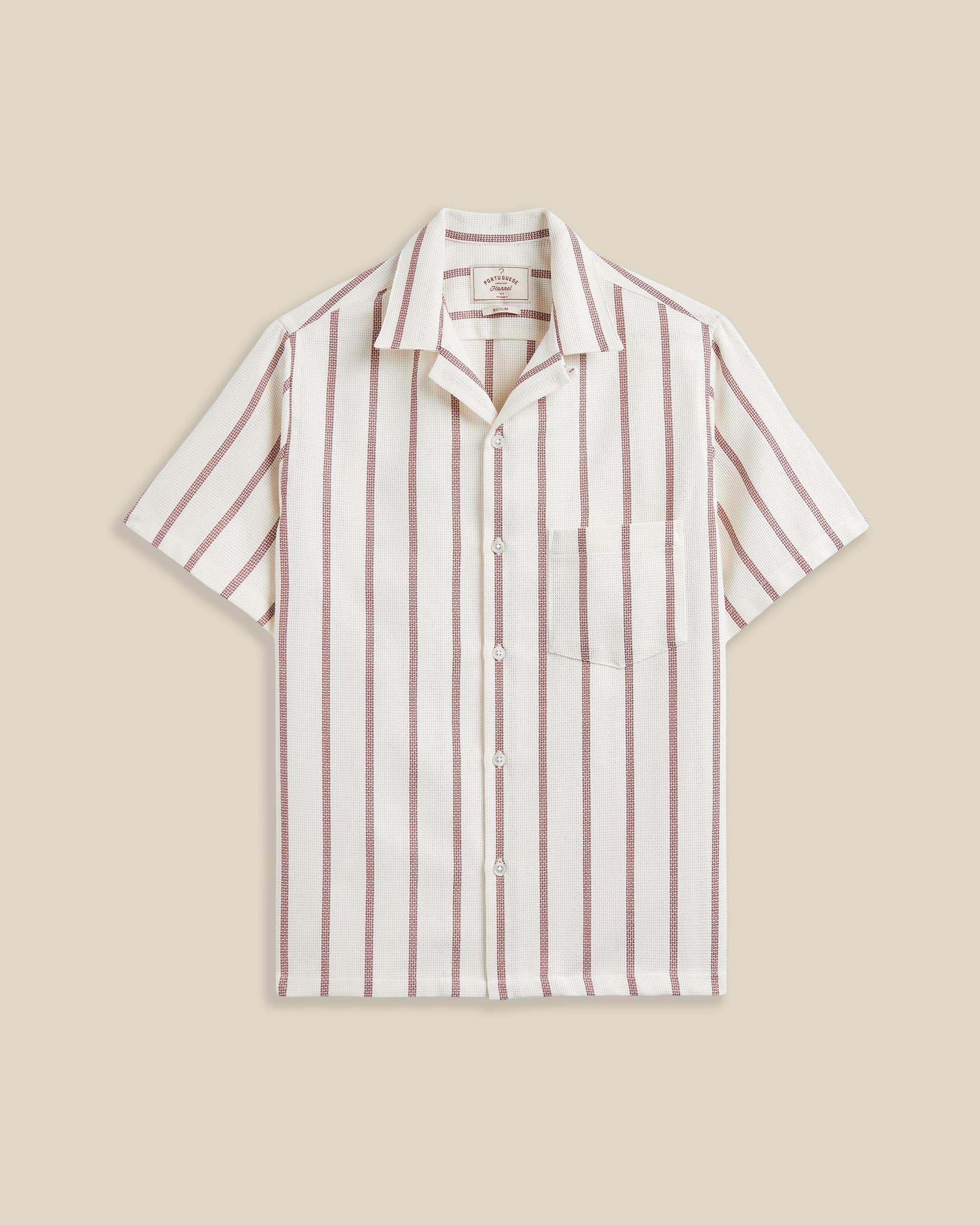 Portuguese Flannel Bordeaux Piquet Stripe Kurzarm Hemd bordeaux